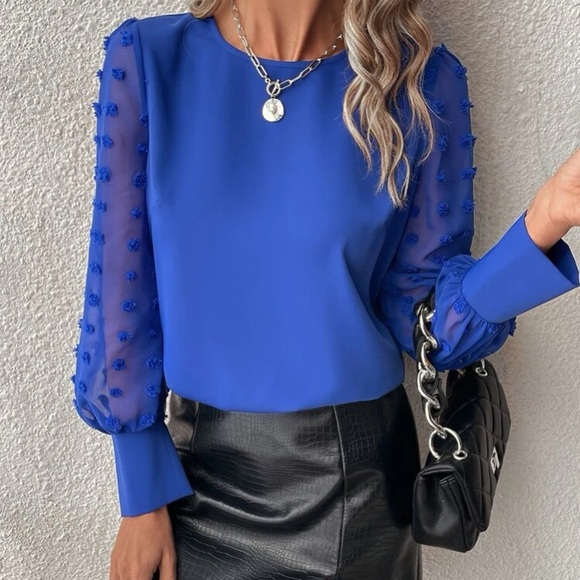 Swiss dot sheer sleeve work blouse - Picture 5 of 16
